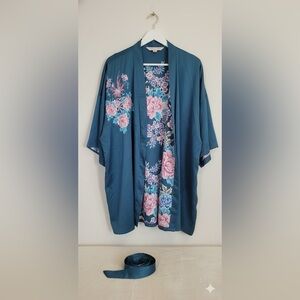 Victoria's Secret Teal Kimono with Floral Design Vintage
